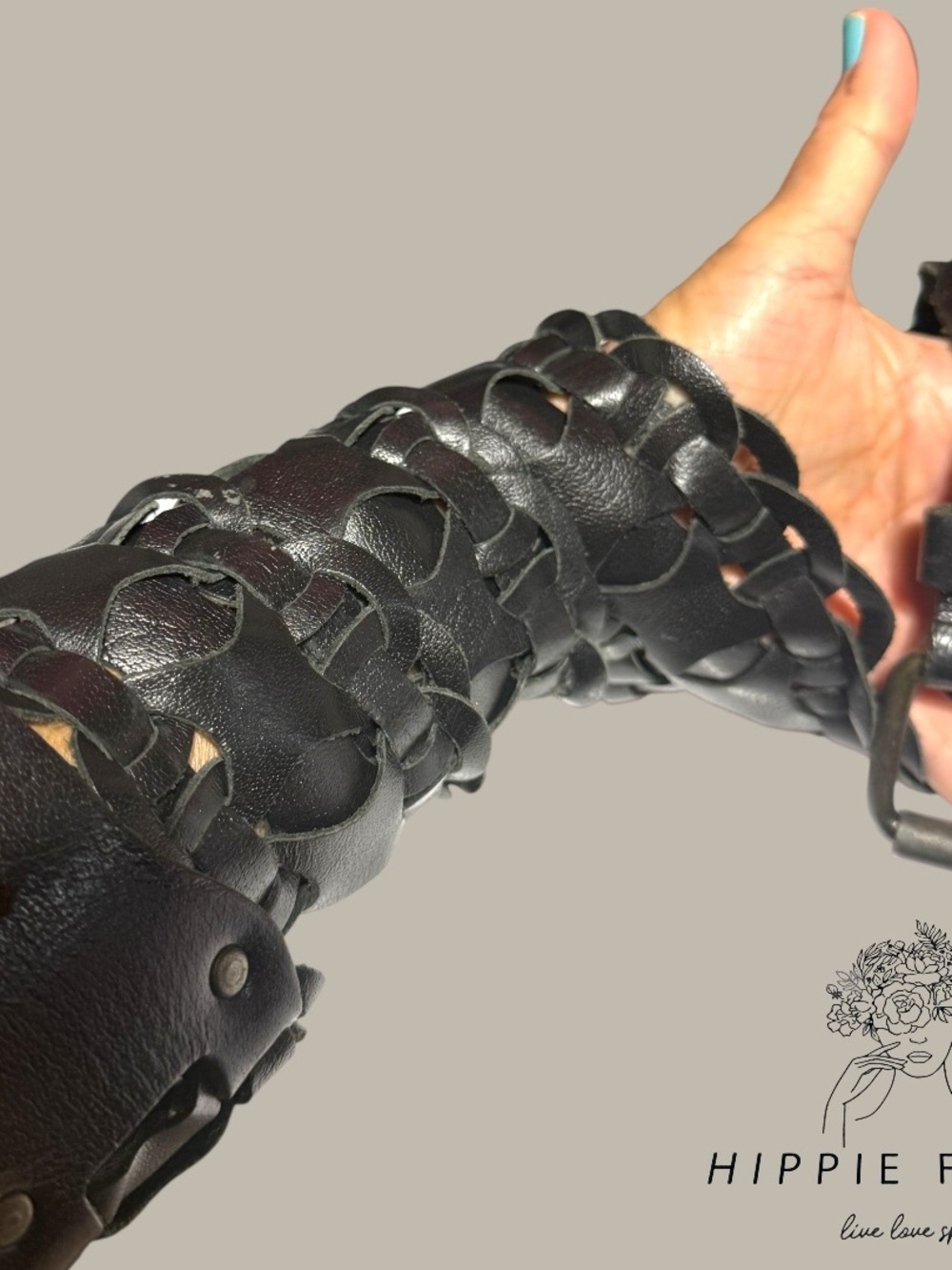 Intricately Woven Black Leather Belt XL